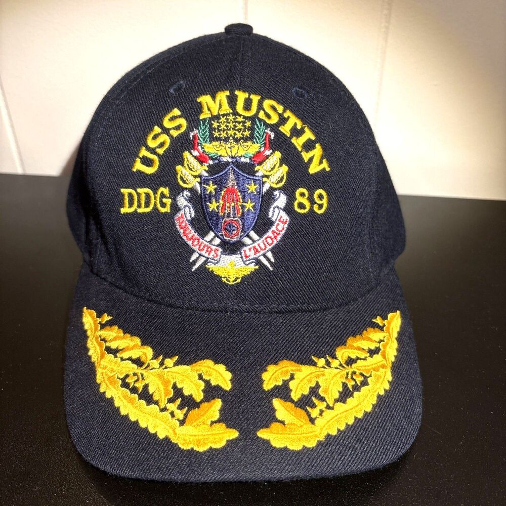 The Corps USS Mustin DDG 89 Hat Made in USA Scrambled Eggs Navy Officer Cap